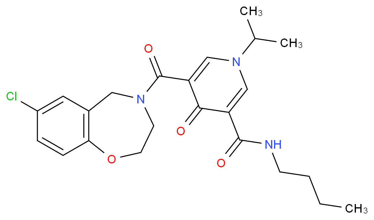 N-butyl-5-[(7-chloro-2,3-dihydro-1,4-benzoxazepin-4(5H)-yl)carbonyl]-1-isopropyl-4-oxo-1,4-dihydro-3-pyridinecarboxamide_分子结构_CAS_)