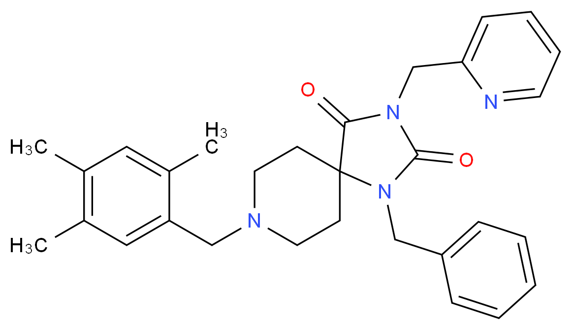 1-benzyl-3-(2-pyridinylmethyl)-8-(2,4,5-trimethylbenzyl)-1,3,8-triazaspiro[4.5]decane-2,4-dione_分子结构_CAS_)