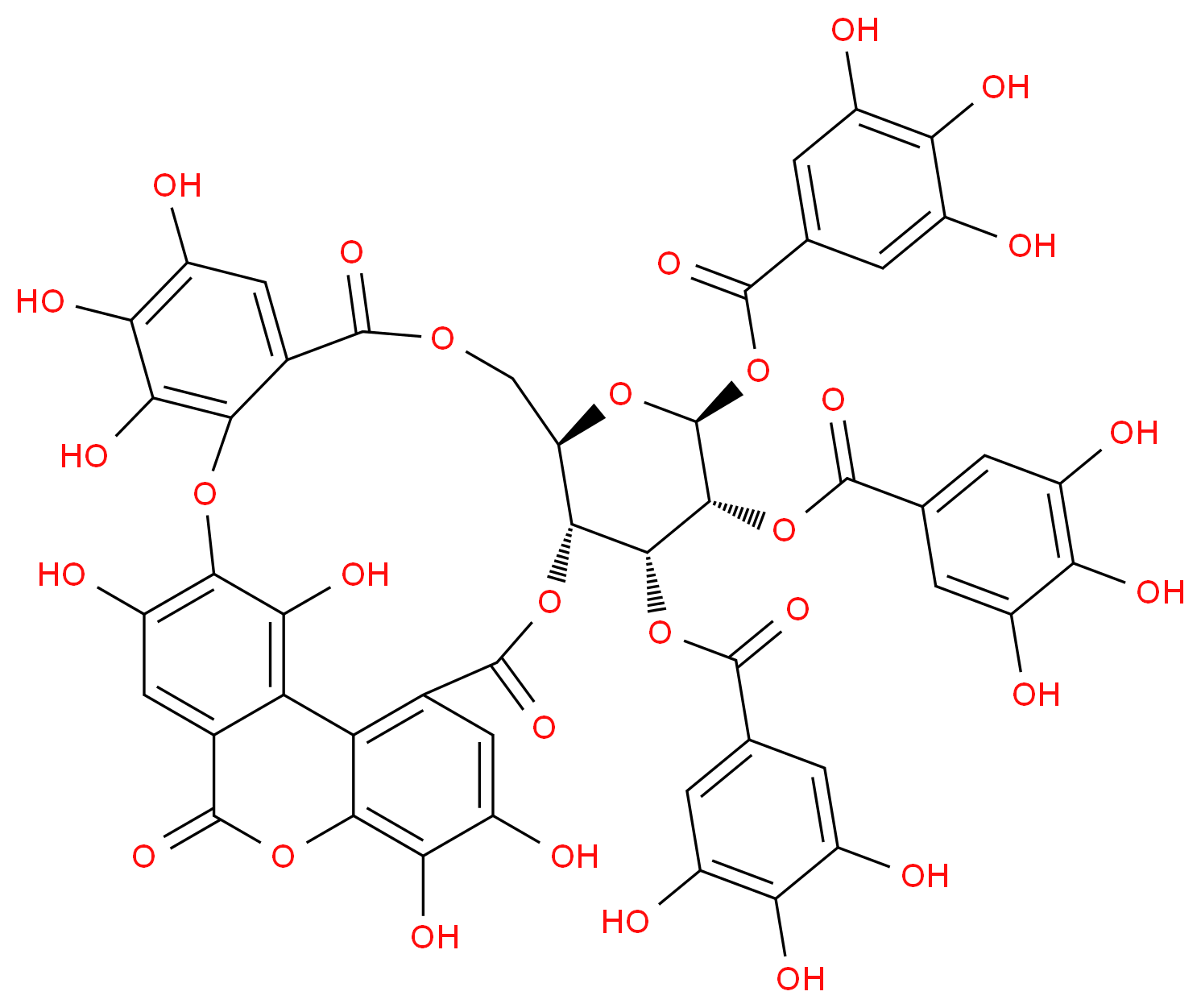 (12R,14S,15R,16R,17R)-4,5,6,22,23,29,30-heptahydroxy-9,19,26-trioxo-14,15-bis(3,4,5-trihydroxybenzoyloxy)-2,10,13,18,25-pentaoxahexacyclo[18.9.3.0<sup>3</sup>,<sup>8</sup>.0<sup>1</sup><sup>2</sup>,<sup>1</sup><sup>7</sup>.0<sup>2</sup><sup>4</sup>,<sup>3</sup><sup>2</sup>.0<sup>2</sup><sup>7</sup>,<sup>3</sup><sup>1</sup>]dotriaconta-1(29),3,5,7,20(32),21,23,27,30-nonaen-16-yl 3,4,5-trihydroxybenzoate_分子结构_CAS_124854-12-2