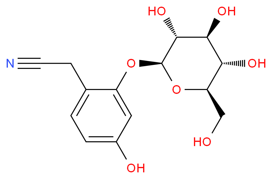 2-(4-hydroxy-2-{[(2S,3R,4S,5S,6R)-3,4,5-trihydroxy-6-(hydroxymethyl)oxan-2-yl]oxy}phenyl)acetonitrile_分子结构_CAS_156368-84-2