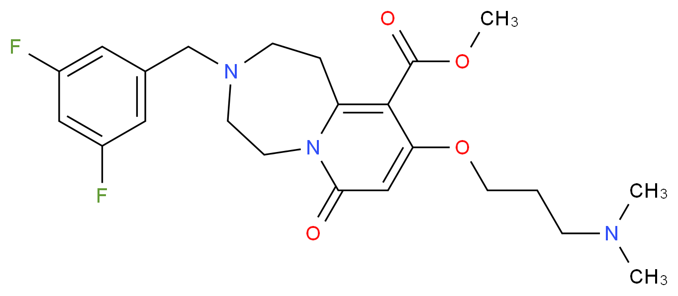 methyl 3-(3,5-difluorobenzyl)-9-[3-(dimethylamino)propoxy]-7-oxo-1,2,3,4,5,7-hexahydropyrido[1,2-d][1,4]diazepine-10-carboxylate_分子结构_CAS_)