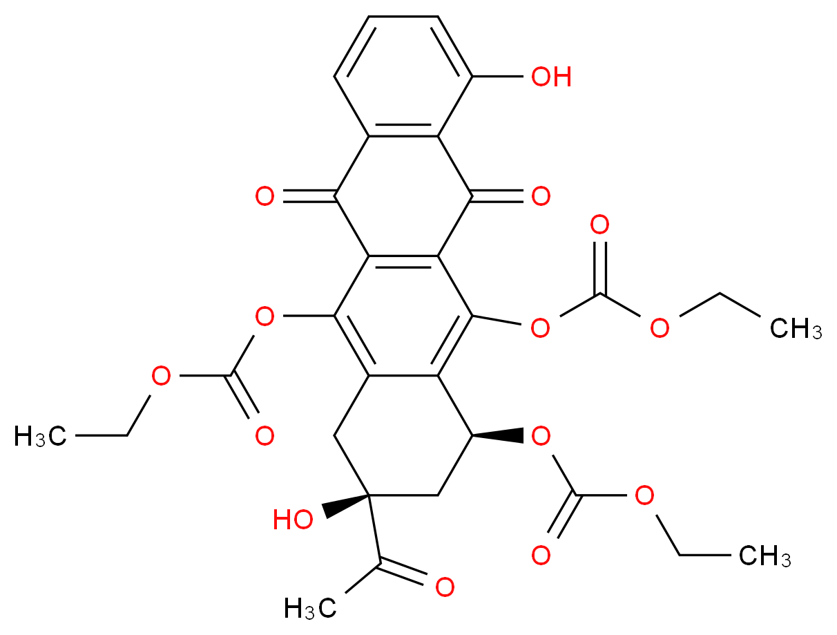 (1S,3S)-3-acetyl-1,12-bis[(ethoxycarbonyl)oxy]-3,10-dihydroxy-6,11-dioxo-1,2,3,4,6,11-hexahydrotetracen-5-yl ethyl carbonate_分子结构_CAS_67665-62-7