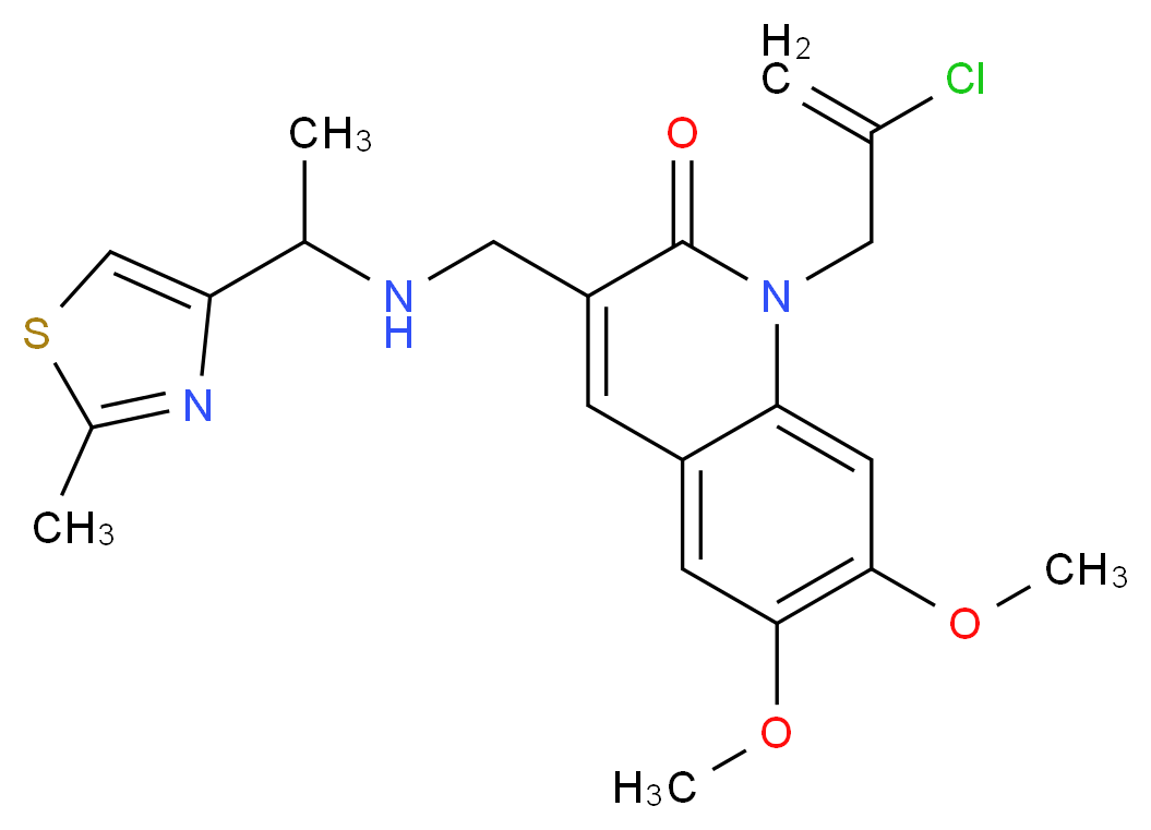 1-(2-chloro-2-propen-1-yl)-6,7-dimethoxy-3-({[1-(2-methyl-1,3-thiazol-4-yl)ethyl]amino}methyl)-2(1H)-quinolinone_分子结构_CAS_)