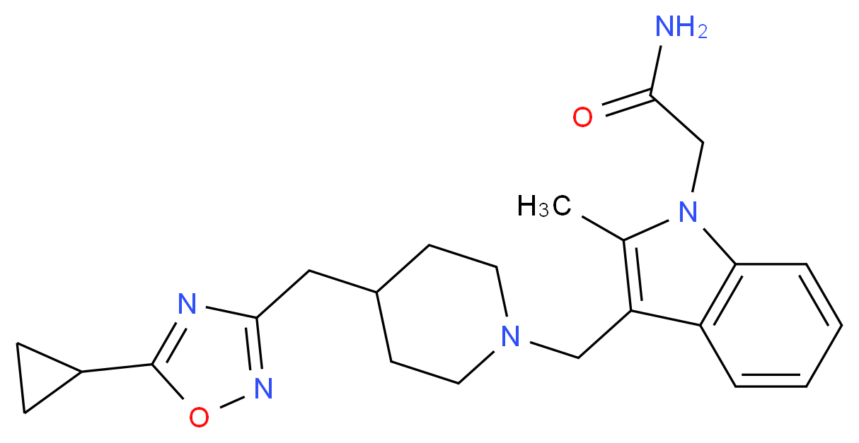 2-[3-({4-[(5-cyclopropyl-1,2,4-oxadiazol-3-yl)methyl]piperidin-1-yl}methyl)-2-methyl-1H-indol-1-yl]acetamide_分子结构_CAS_)