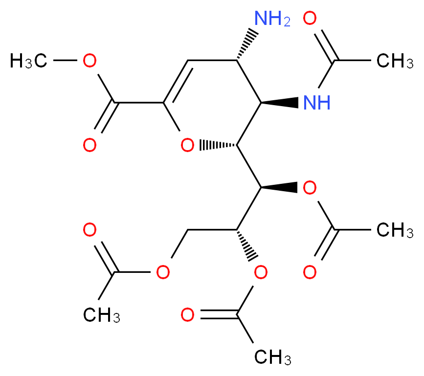 methyl (2R,3R,4S)-4-amino-3-acetamido-2-[(1R,2R)-1,2,3-tris(acetyloxy)propyl]-3,4-dihydro-2H-pyran-6-carboxylate_分子结构_CAS_139110-70-6