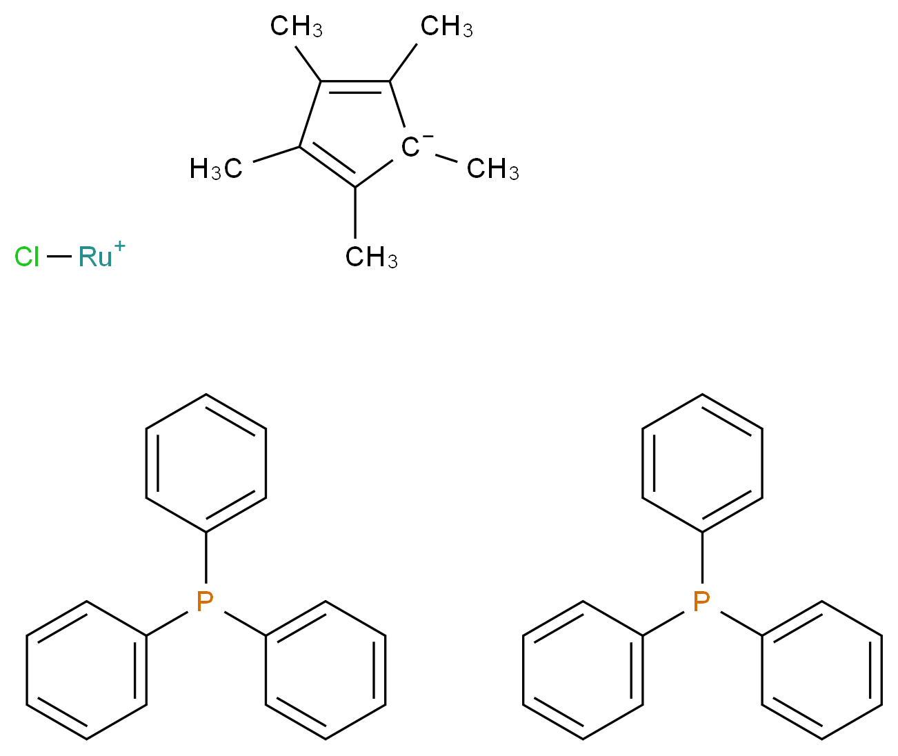 chlororutheniumylium; pentamethylcyclopenta-2,4-dien-1-ide; bis(triphenylphosphane)_分子结构_CAS_92361-49-4