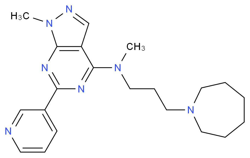 N-[3-(1-azepanyl)propyl]-N,1-dimethyl-6-(3-pyridinyl)-1H-pyrazolo[3,4-d]pyrimidin-4-amine_分子结构_CAS_)