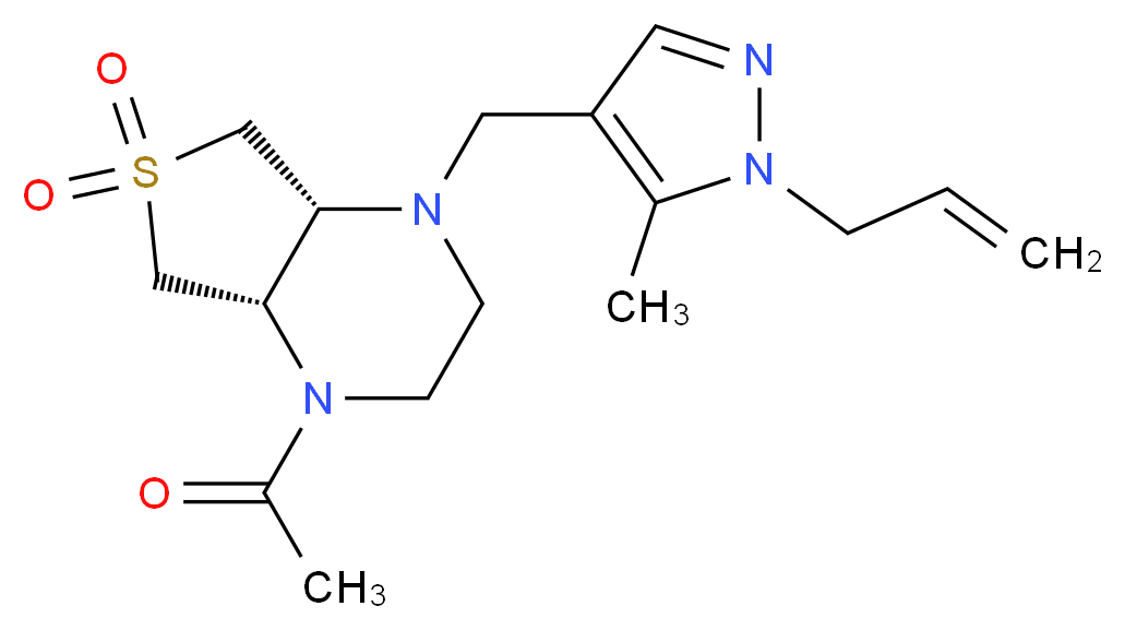 (4aR*,7aS*)-1-acetyl-4-[(1-allyl-5-methyl-1H-pyrazol-4-yl)methyl]octahydrothieno[3,4-b]pyrazine 6,6-dioxide_分子结构_CAS_)
