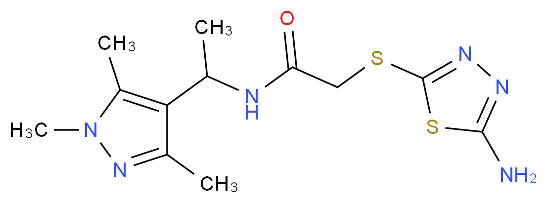 2-[(5-amino-1,3,4-thiadiazol-2-yl)thio]-N-[1-(1,3,5-trimethyl-1H-pyrazol-4-yl)ethyl]acetamide_分子结构_CAS_)