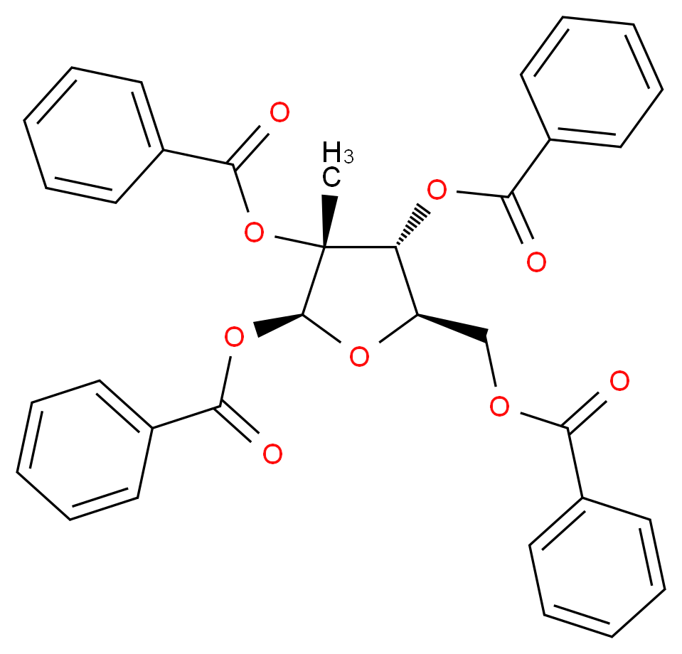 (2R,3R,4R,5S)-4,5-bis(benzoyloxy)-2-[(benzoyloxy)methyl]-4-methyloxolan-3-yl benzoate_分子结构_CAS_15397-15-6