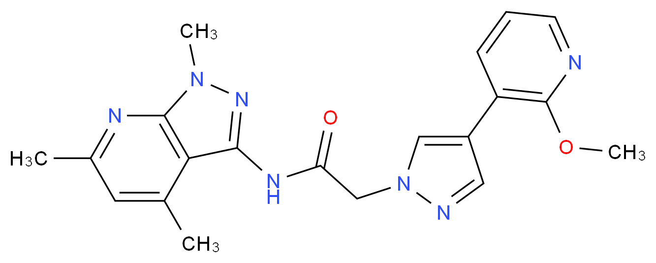 2-[4-(2-methoxypyridin-3-yl)-1H-pyrazol-1-yl]-N-(1,4,6-trimethyl-1H-pyrazolo[3,4-b]pyridin-3-yl)acetamide_分子结构_CAS_)