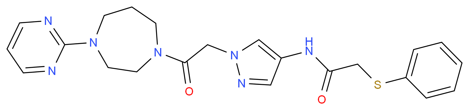 N-(1-{2-oxo-2-[4-(2-pyrimidinyl)-1,4-diazepan-1-yl]ethyl}-1H-pyrazol-4-yl)-2-(phenylthio)acetamide_分子结构_CAS_)