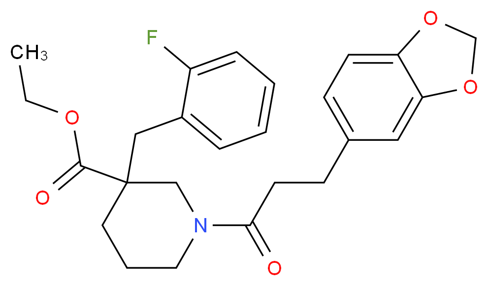 ethyl 1-[3-(1,3-benzodioxol-5-yl)propanoyl]-3-(2-fluorobenzyl)-3-piperidinecarboxylate_分子结构_CAS_)