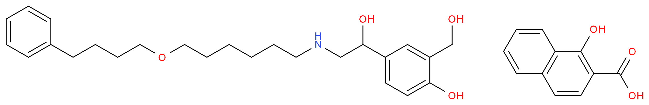 4-(1-Hydroxy-2-((6-(4-phenylbutoxy)hexyl)amino)ethyl)-2-(hydroxymethyl)phenol 1-hydroxy-2-naphthoate_分子结构_CAS_94749-08-3)