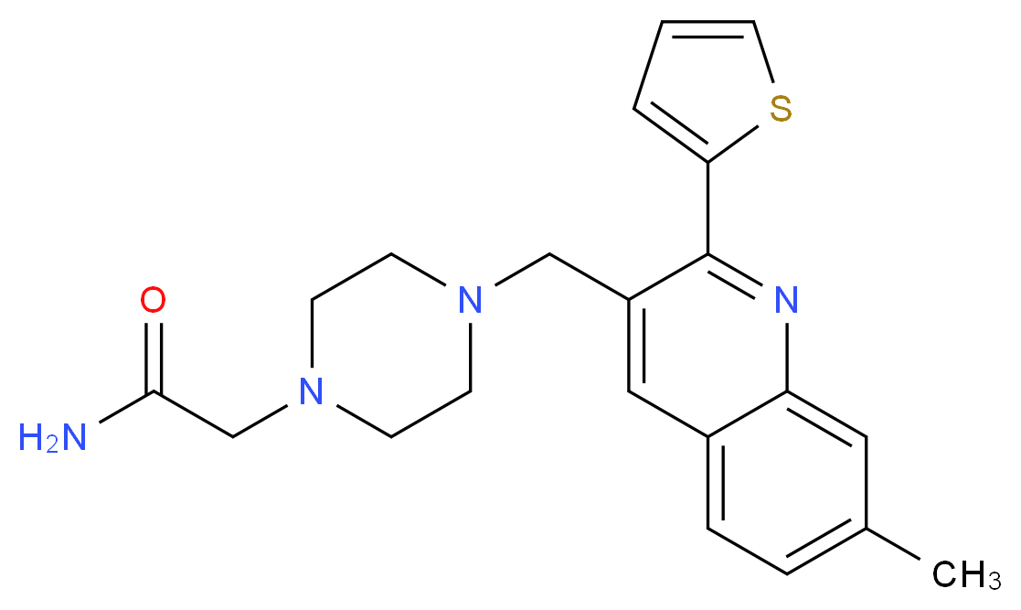 2-(4-{[7-methyl-2-(2-thienyl)-3-quinolinyl]methyl}-1-piperazinyl)acetamide_分子结构_CAS_)