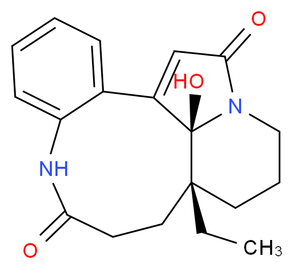 (12R,19S)-12-ethyl-19-hydroxy-8,16-diazatetracyclo[10.6.1.0<sup>2</sup>,<sup>7</sup>.0<sup>1</sup><sup>6</sup>,<sup>1</sup><sup>9</sup>]nonadeca-1(18),2,4,6-tetraene-9,17-dione_分子结构_CAS_93710-27-1