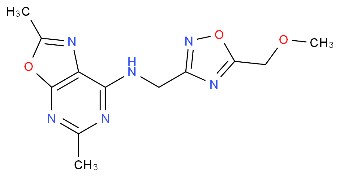 N-{[5-(methoxymethyl)-1,2,4-oxadiazol-3-yl]methyl}-2,5-dimethyl[1,3]oxazolo[5,4-d]pyrimidin-7-amine_分子结构_CAS_)