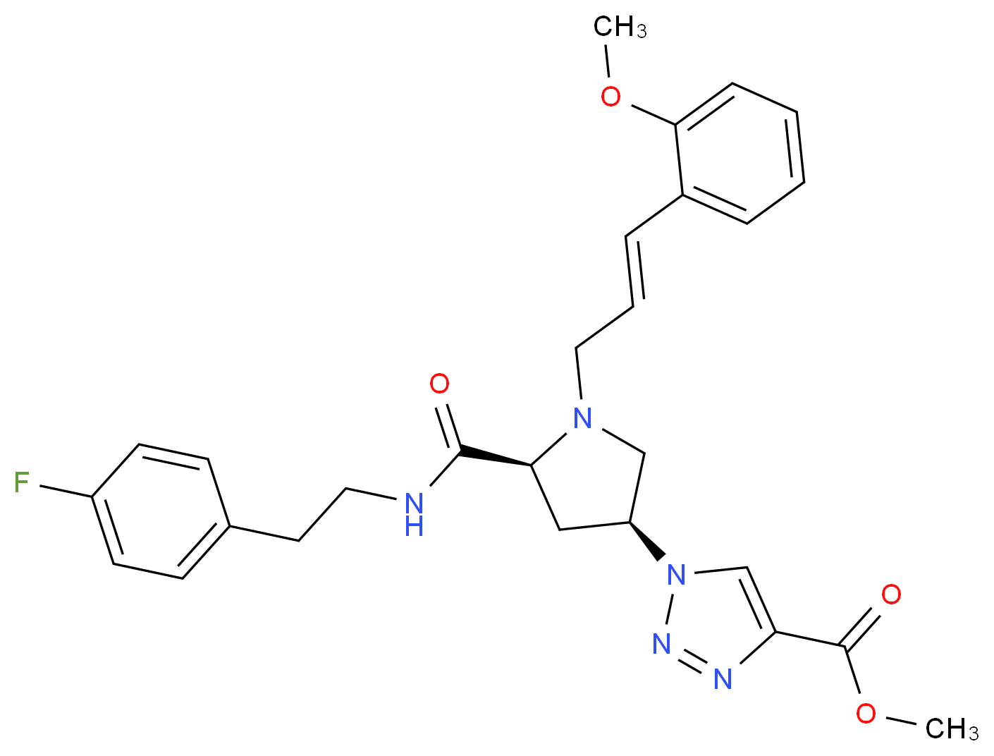 methyl 1-{(3S,5S)-5-({[2-(4-fluorophenyl)ethyl]amino}carbonyl)-1-[(2E)-3-(2-methoxyphenyl)-2-propen-1-yl]-3-pyrrolidinyl}-1H-1,2,3-triazole-4-carboxylate_分子结构_CAS_)