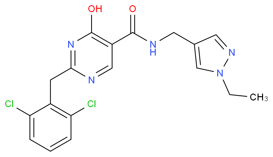 2-(2,6-dichlorobenzyl)-N-[(1-ethyl-1H-pyrazol-4-yl)methyl]-4-hydroxypyrimidine-5-carboxamide_分子结构_CAS_)