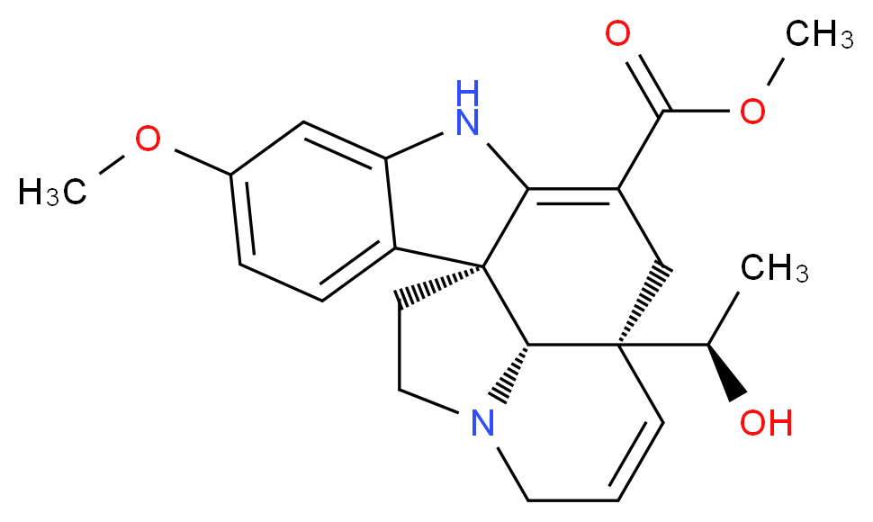 methyl (1R,12S,19R)-12-[(1R)-1-hydroxyethyl]-5-methoxy-8,16-diazapentacyclo[10.6.1.0<sup>1</sup>,<sup>9</sup>.0<sup>2</sup>,<sup>7</sup>.0<sup>1</sup><sup>6</sup>,<sup>1</sup><sup>9</sup>]nonadeca-2,4,6,9,13-pentaene-10-carboxylate_分子结构_CAS_50656-92-3