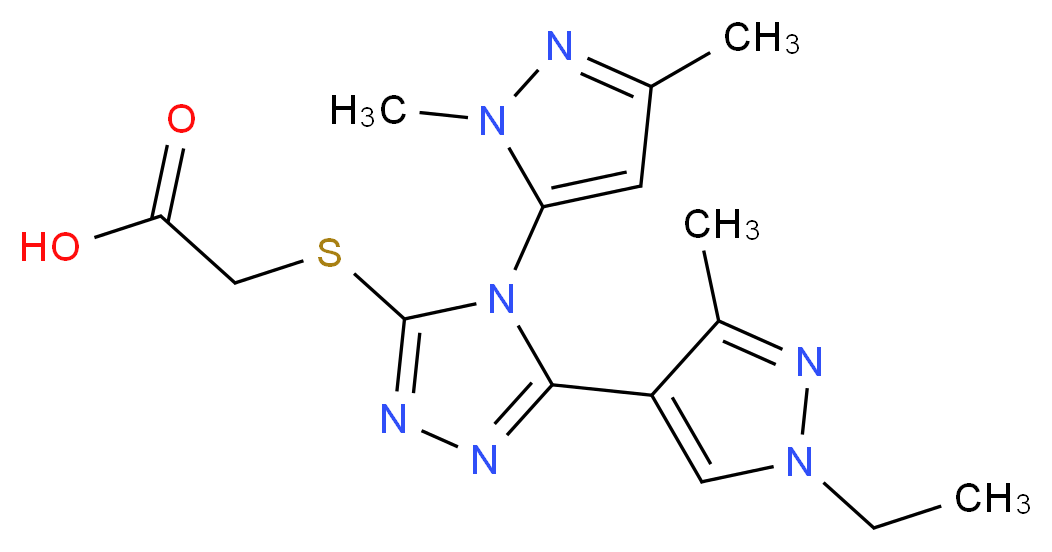 {[4-(1,3-dimethyl-1H-pyrazol-5-yl)-5-(1-ethyl-3-methyl-1H-pyrazol-4-yl)-4H-1,2,4-triazol-3-yl]thio}acetic acid_分子结构_CAS_)