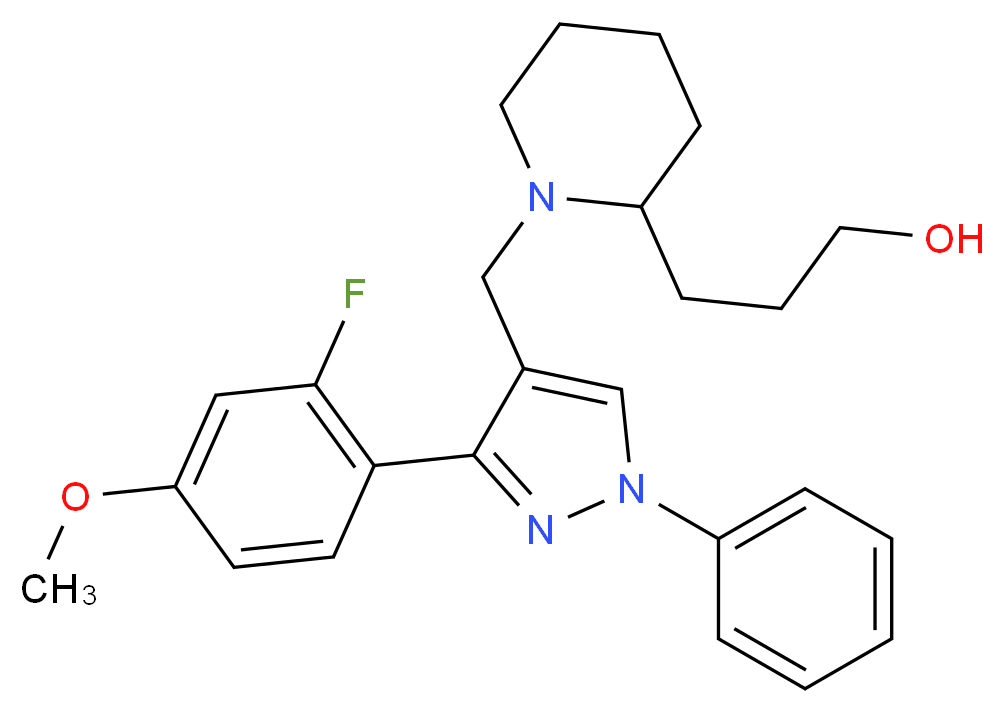 3-(1-{[3-(2-fluoro-4-methoxyphenyl)-1-phenyl-1H-pyrazol-4-yl]methyl}-2-piperidinyl)-1-propanol_分子结构_CAS_)
