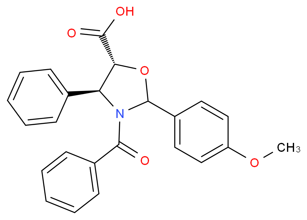 (4S,5R)-3-benzoyl-2-(4-methoxyphenyl)-4-phenyl-1,3-oxazolidine-5-carboxylic acid_分子结构_CAS_949023-16-9