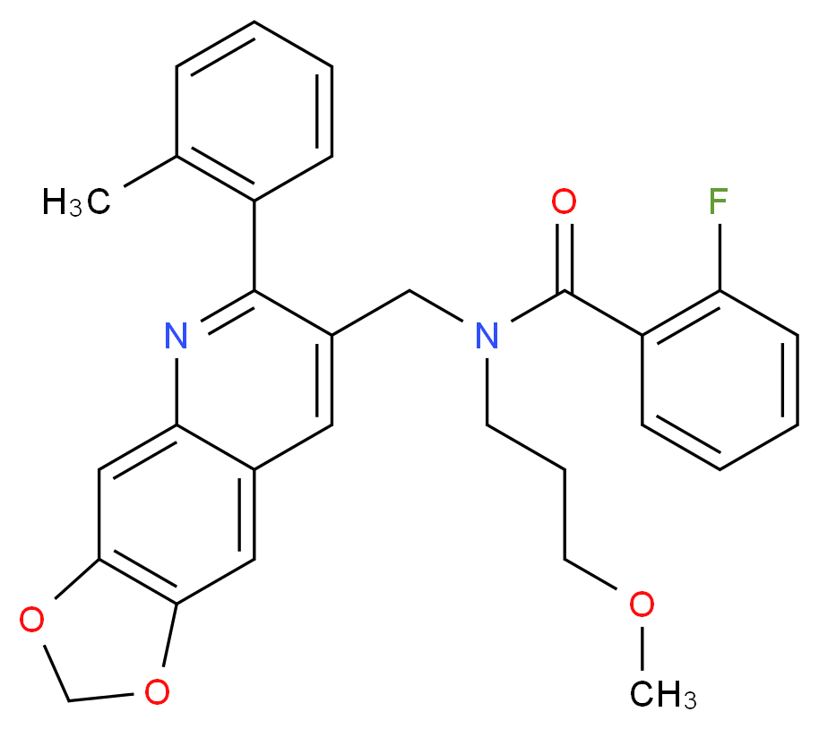2-fluoro-N-(3-methoxypropyl)-N-{[6-(2-methylphenyl)[1,3]dioxolo[4,5-g]quinolin-7-yl]methyl}benzamide_分子结构_CAS_)