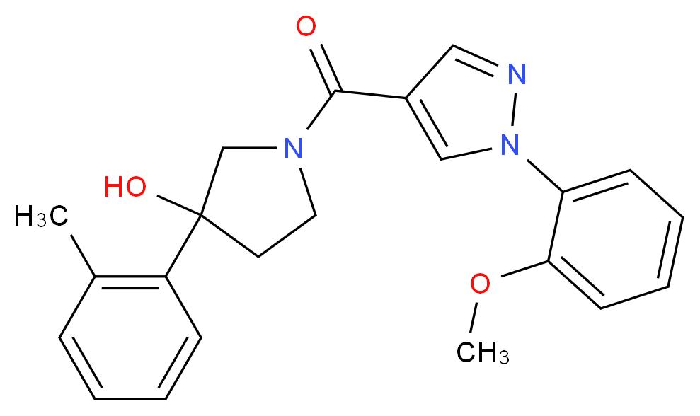1-{[1-(2-methoxyphenyl)-1H-pyrazol-4-yl]carbonyl}-3-(2-methylphenyl)-3-pyrrolidinol_分子结构_CAS_)