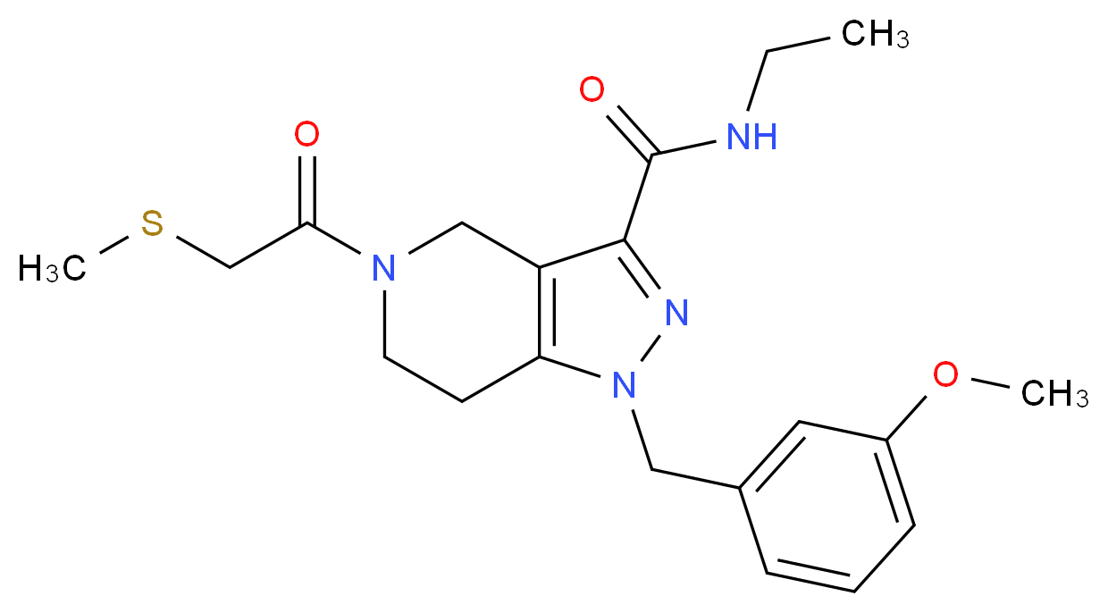 N-ethyl-1-(3-methoxybenzyl)-5-[(methylthio)acetyl]-4,5,6,7-tetrahydro-1H-pyrazolo[4,3-c]pyridine-3-carboxamide_分子结构_CAS_)