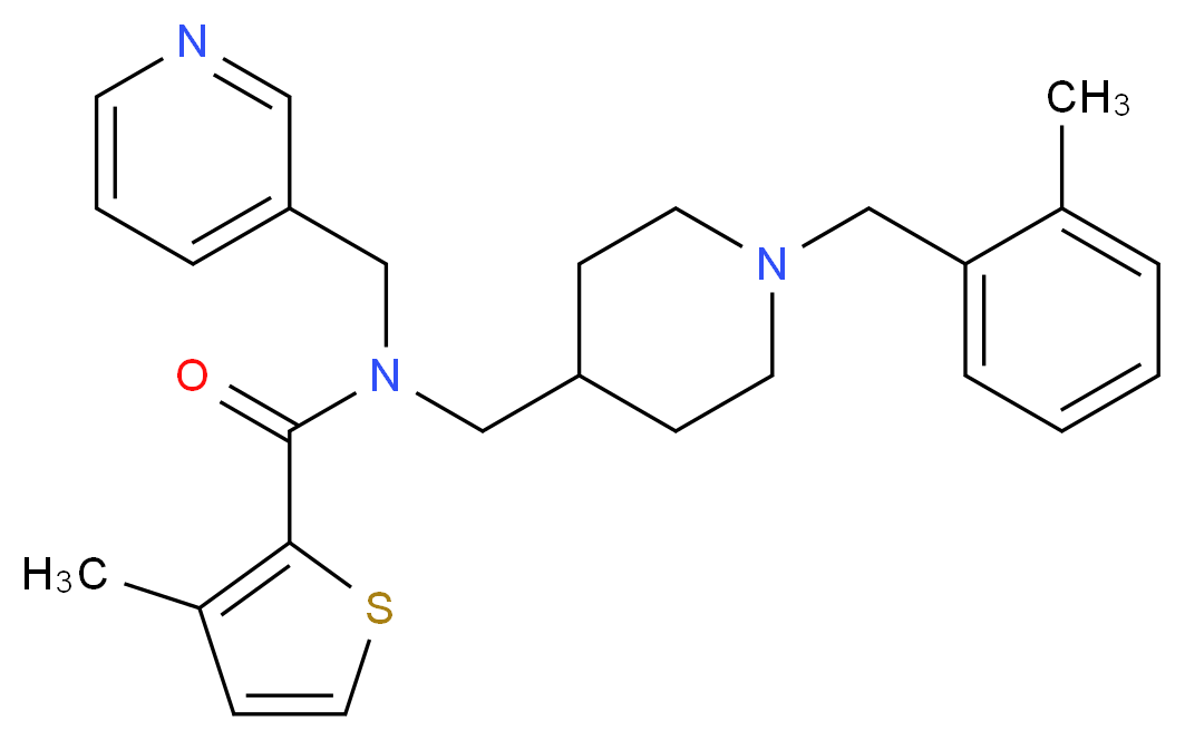3-methyl-N-{[1-(2-methylbenzyl)-4-piperidinyl]methyl}-N-(3-pyridinylmethyl)-2-thiophenecarboxamide_分子结构_CAS_)