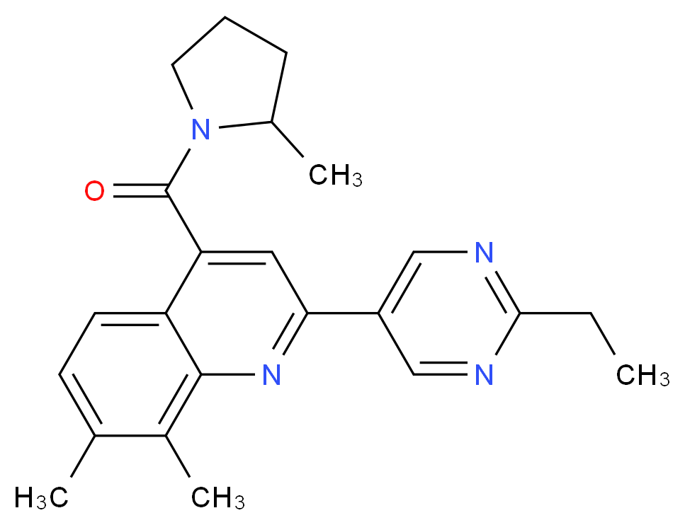 2-(2-ethylpyrimidin-5-yl)-7,8-dimethyl-4-[(2-methylpyrrolidin-1-yl)carbonyl]quinoline_分子结构_CAS_)