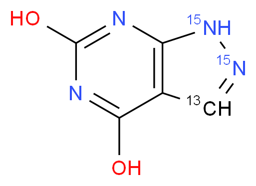 (3-<sup>1</sup><sup>3</sup>C,1,2-<sup>1</sup><sup>5</sup>N<sub>2</sub>)-1H-pyrazolo[3,4-d]pyrimidine-4,6-diol_分子结构_CAS_1217036-71-9