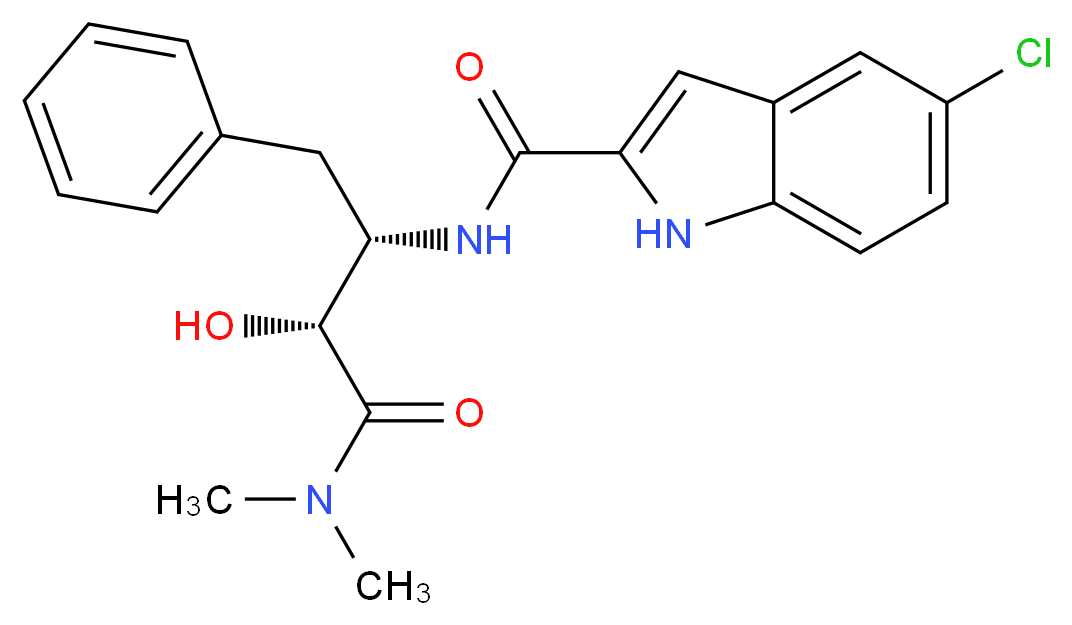 (2R,3S)-3-[(5-chloro-1H-indol-2-yl)formamido]-2-hydroxy-N,N-dimethyl-4-phenylbutanamide_分子结构_CAS_186392-40-5