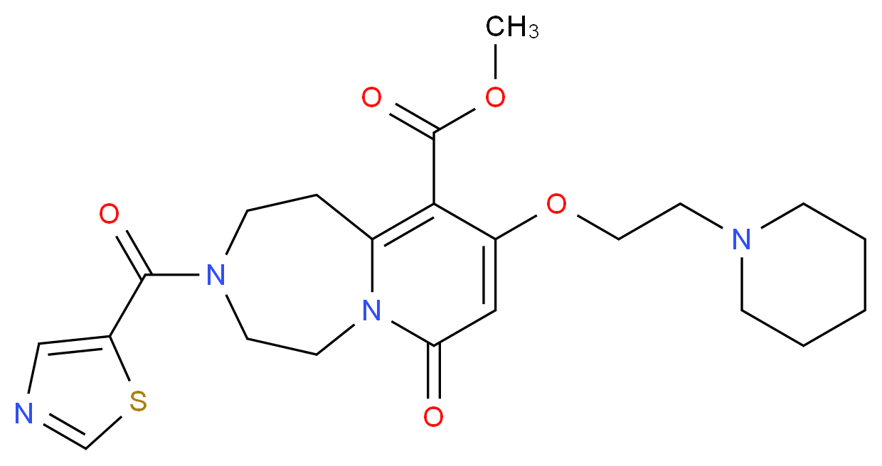 methyl 7-oxo-9-[2-(1-piperidinyl)ethoxy]-3-(1,3-thiazol-5-ylcarbonyl)-1,2,3,4,5,7-hexahydropyrido[1,2-d][1,4]diazepine-10-carboxylate_分子结构_CAS_)