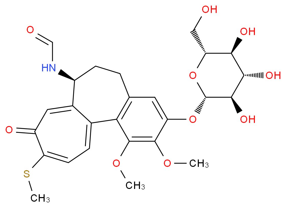 N-[(10S)-3,4-dimethoxy-14-(methylsulfanyl)-13-oxo-5-{[(2S,3R,4S,5S,6R)-3,4,5-trihydroxy-6-(hydroxymethyl)oxan-2-yl]oxy}tricyclo[9.5.0.0<sup>2</sup>,<sup>7</sup>]hexadeca-1(16),2(7),3,5,11,14-hexaen-10-yl]formamide_分子结构_CAS_219547-29-2