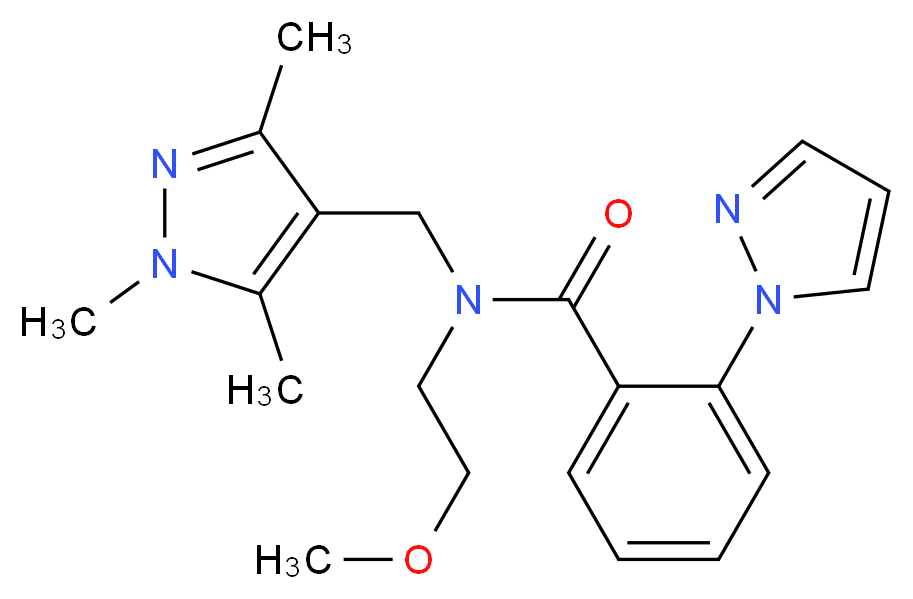 N-(2-methoxyethyl)-2-(1H-pyrazol-1-yl)-N-[(1,3,5-trimethyl-1H-pyrazol-4-yl)methyl]benzamide_分子结构_CAS_)