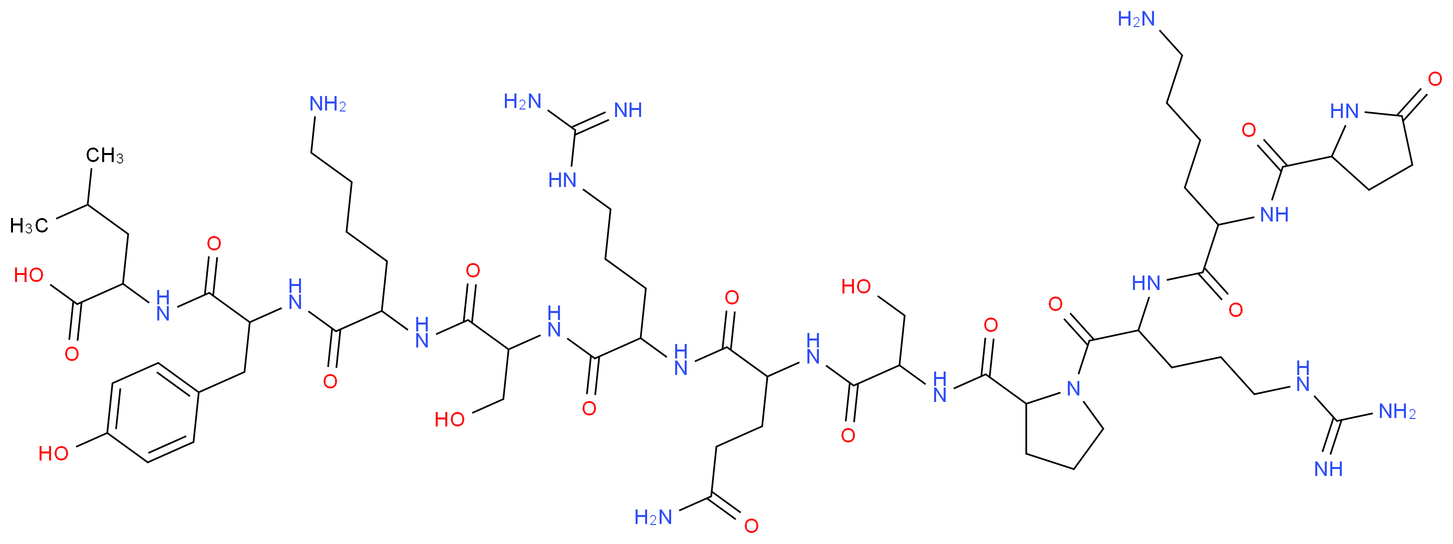 2-{2-[6-amino-2-(2-{2-[2-(2-{[1-(2-{6-amino-2-[(5-oxopyrrolidin-2-yl)formamido]hexanamido}-5-carbamimidamidopentanoyl)pyrrolidin-2-yl]formamido}-3-hydroxypropanamido)-4-carbamoylbutanamido]-5-carbamimidamidopentanamido}-3-hydroxypropanamido)hexanamido]-3-(4-hydroxyphenyl)propanamido}-4-methylpentanoic acid_分子结构_CAS_136132-68-8