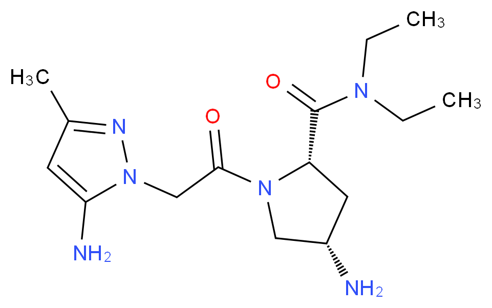 (4S)-4-amino-1-[(5-amino-3-methyl-1H-pyrazol-1-yl)acetyl]-N,N-diethyl-L-prolinamide_分子结构_CAS_)