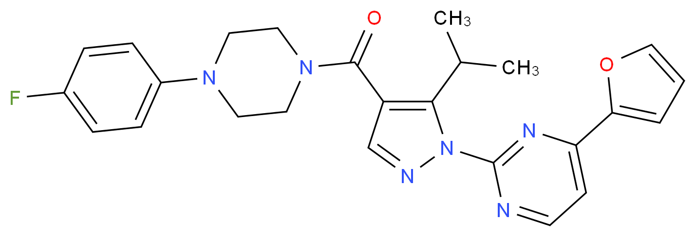 2-(4-{[4-(4-fluorophenyl)-1-piperazinyl]carbonyl}-5-isopropyl-1H-pyrazol-1-yl)-4-(2-furyl)pyrimidine_分子结构_CAS_)