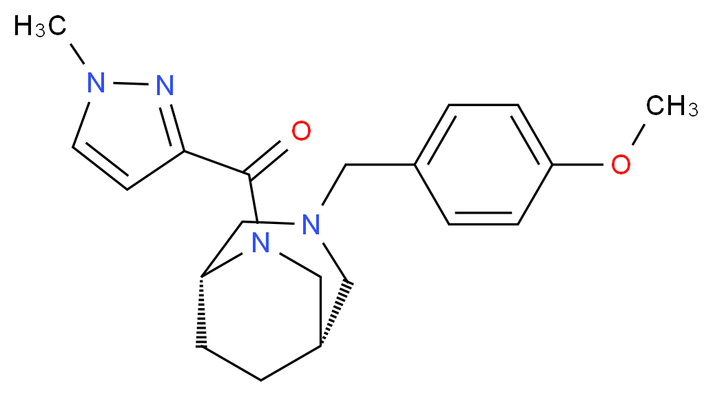 (1S*,5R*)-3-(4-methoxybenzyl)-6-[(1-methyl-1H-pyrazol-3-yl)carbonyl]-3,6-diazabicyclo[3.2.2]nonane_分子结构_CAS_)