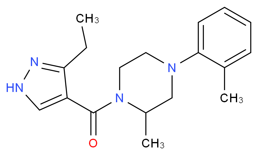 1-[(3-ethyl-1H-pyrazol-4-yl)carbonyl]-2-methyl-4-(2-methylphenyl)piperazine_分子结构_CAS_)