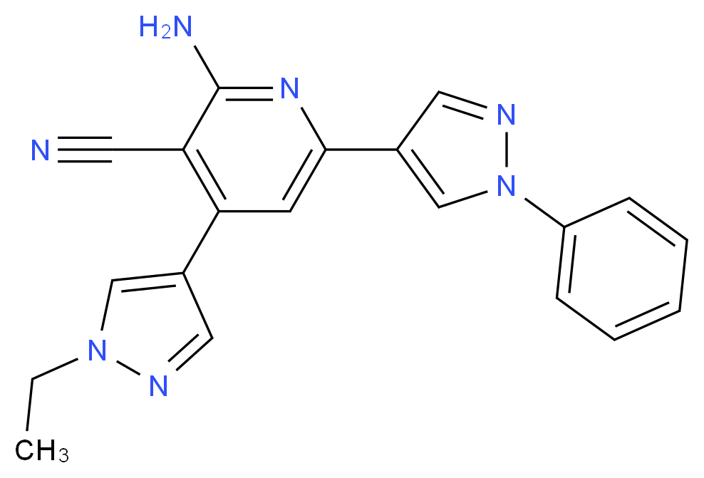 2-amino-4-(1-ethyl-1H-pyrazol-4-yl)-6-(1-phenyl-1H-pyrazol-4-yl)nicotinonitrile_分子结构_CAS_)