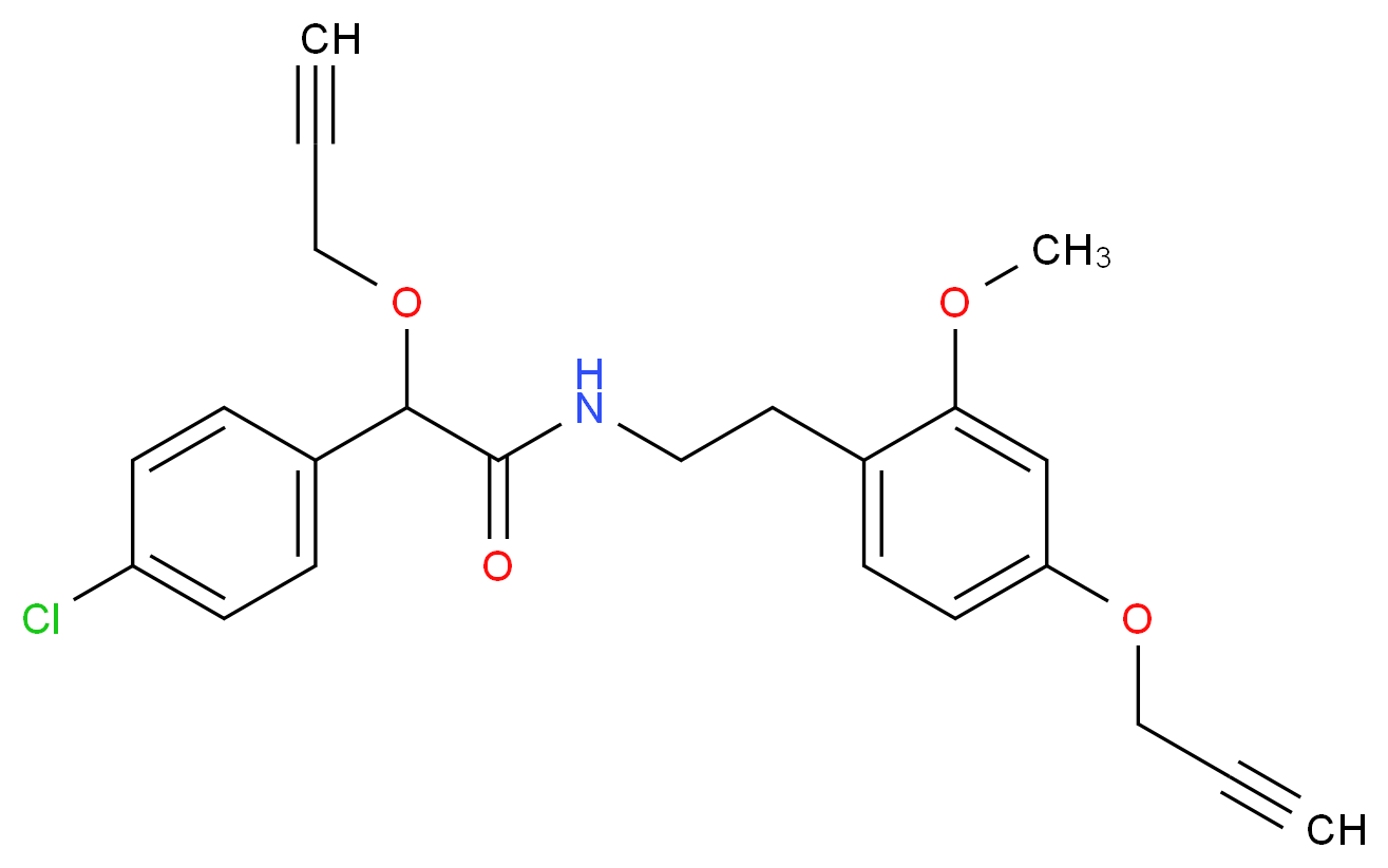 2-(4-chlorophenyl)-N-{2-[2-methoxy-4-(prop-2-yn-1-yloxy)phenyl]ethyl}-2-(prop-2-yn-1-yloxy)acetamide_分子结构_CAS_374726-62-2