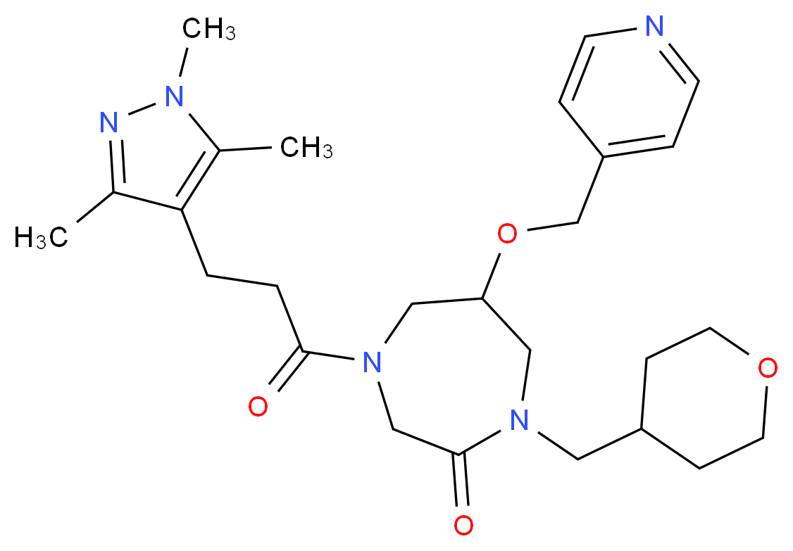 6-(4-pyridinylmethoxy)-1-(tetrahydro-2H-pyran-4-ylmethyl)-4-[3-(1,3,5-trimethyl-1H-pyrazol-4-yl)propanoyl]-1,4-diazepan-2-one_分子结构_CAS_)