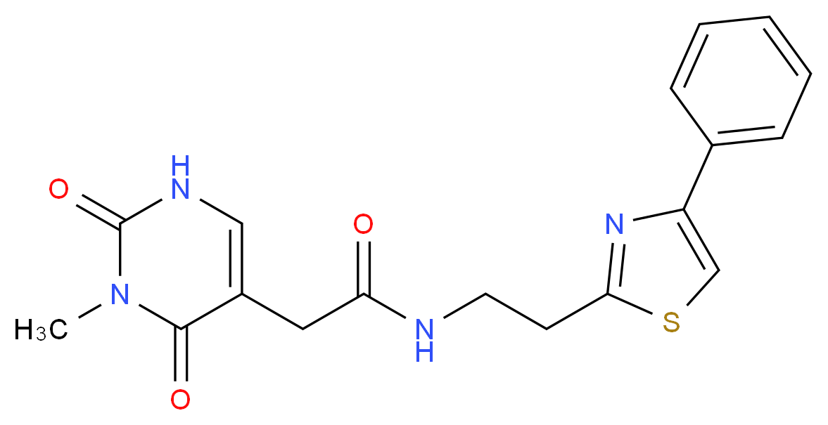 2-(3-methyl-2,4-dioxo-1,2,3,4-tetrahydropyrimidin-5-yl)-N-[2-(4-phenyl-1,3-thiazol-2-yl)ethyl]acetamide_分子结构_CAS_)
