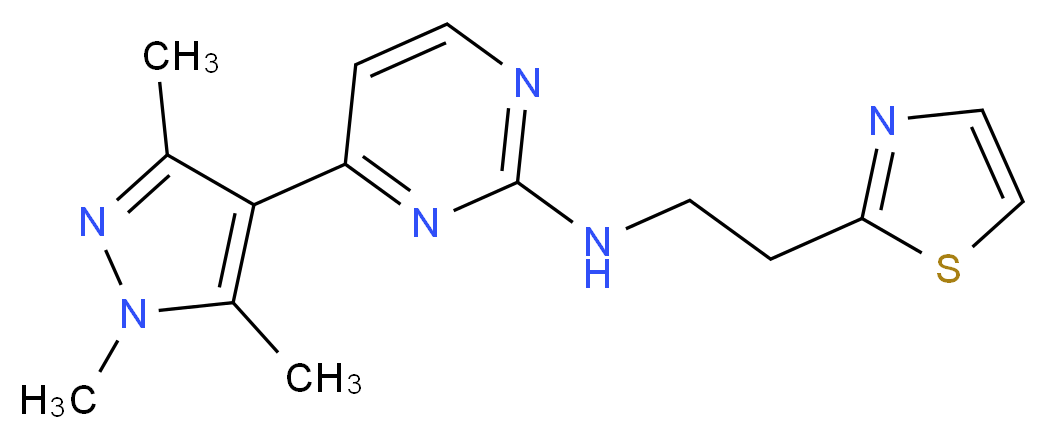 N-[2-(1,3-thiazol-2-yl)ethyl]-4-(1,3,5-trimethyl-1H-pyrazol-4-yl)pyrimidin-2-amine_分子结构_CAS_)