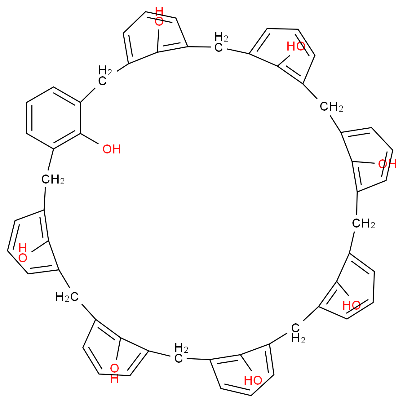 nonacyclo[43.3.1.1<sup>3</sup>,<sup>7</sup>.1<sup>9</sup>,<sup>1</sup><sup>3</sup>.1<sup>1</sup><sup>5</sup>,<sup>1</sup><sup>9</sup>.1<sup>2</sup><sup>1</sup>,<sup>2</sup><sup>5</sup>.1<sup>2</sup><sup>7</sup>,<sup>3</sup><sup>1</sup>.1<sup>3</sup><sup>3</sup>,<sup>3</sup><sup>7</sup>.1<sup>3</sup><sup>9</sup>,<sup>4</sup><sup>3</sup>]hexapentaconta-1(49),3,5,7(56),9,11,13(55),15,17,19(54),21,23,25(53),27,29,31(52),33,35,37(51),39(50),40,42,45,47-tetracosaen-49,50,51,52,53,54,55,56-octol_分子结构_CAS_82452-93-5