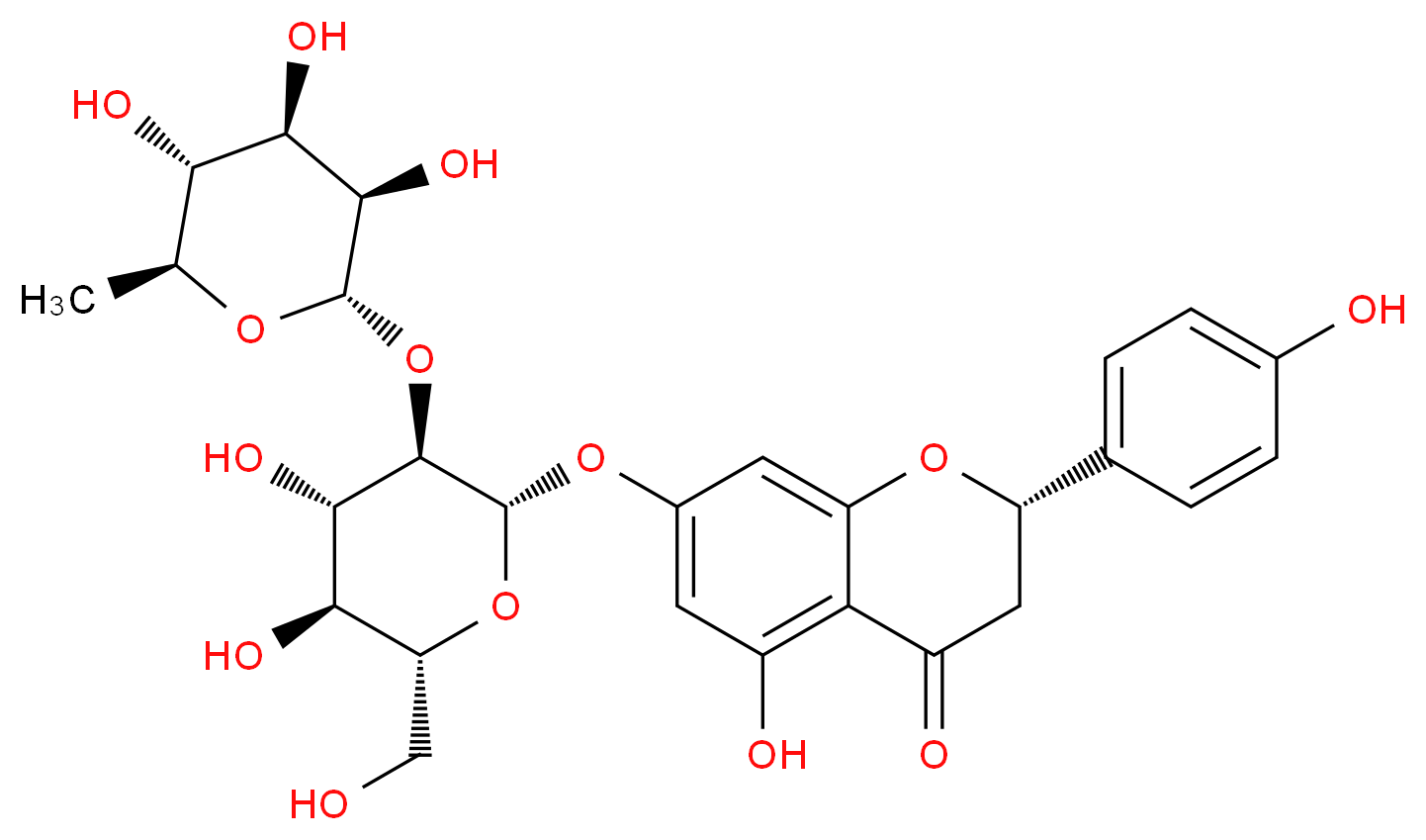 (2S)-7-{[(2S,3R,4S,5S,6R)-4,5-dihydroxy-6-(hydroxymethyl)-3-{[(2S,3R,4R,5R,6S)-3,4,5-trihydroxy-6-methyloxan-2-yl]oxy}oxan-2-yl]oxy}-5-hydroxy-2-(4-hydroxyphenyl)-3,4-dihydro-2H-1-benzopyran-4-one_分子结构_CAS_10236-47-2