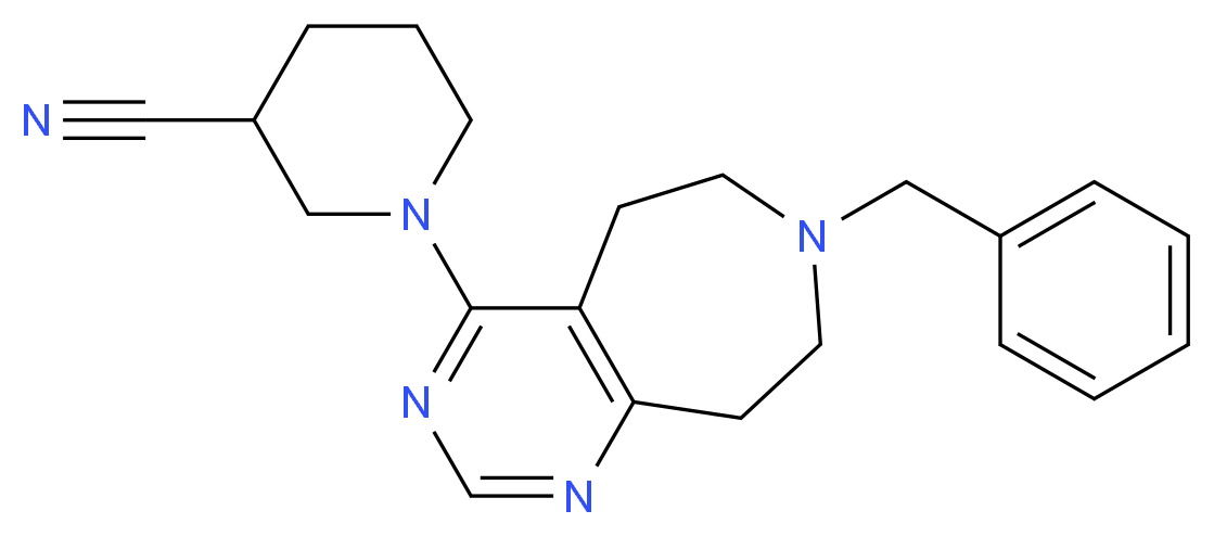 1-(7-benzyl-6,7,8,9-tetrahydro-5H-pyrimido[4,5-d]azepin-4-yl)piperidine-3-carbonitrile_分子结构_CAS_)